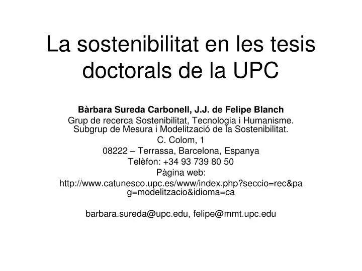 la sostenibilitat en les tesis doctorals de la upc