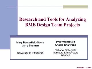 Research and Tools for Analyzing BME Design Team Projects