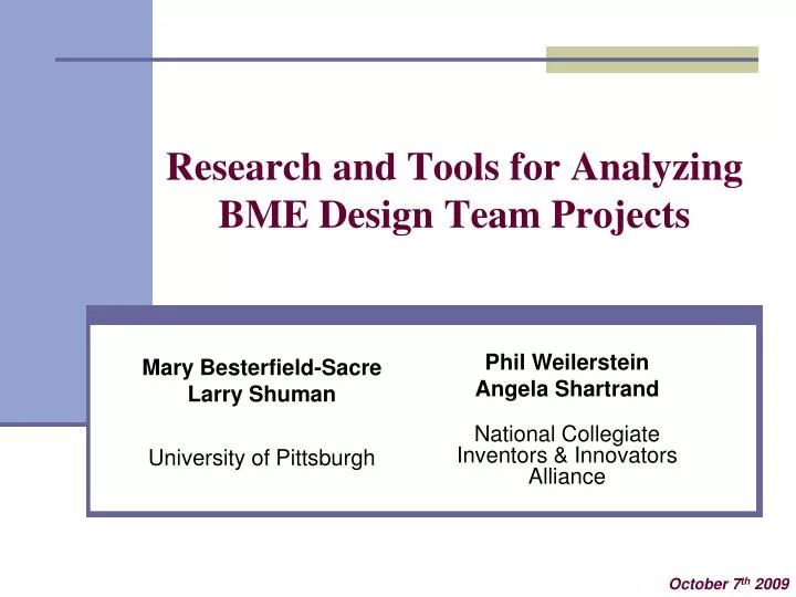 research and tools for analyzing bme design team projects