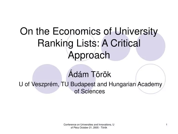 on the economics of university ranking lists a critical approach