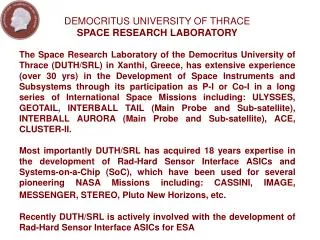 DEMOCRITUS UNIVERSITY OF THRACE SPACE RESEARCH LABORATORY