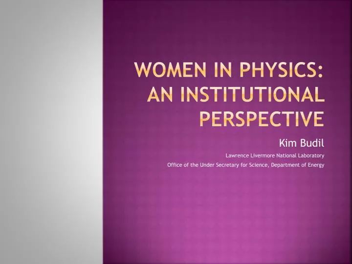 women in physics an institutional perspective