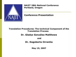 Translation Procedures: The technical Component of the Translation Process