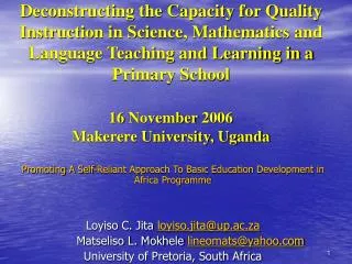 Promoting A Self-Reliant Approach To Basic Education Development in Africa Programme
