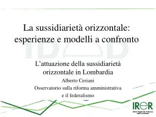 la sussidiariet orizzontale esperienze e modelli a confronto