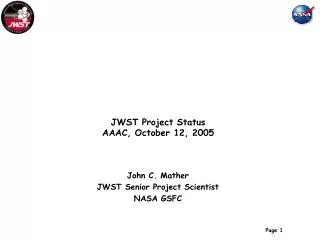 JWST Project Status AAAC, October 12, 2005