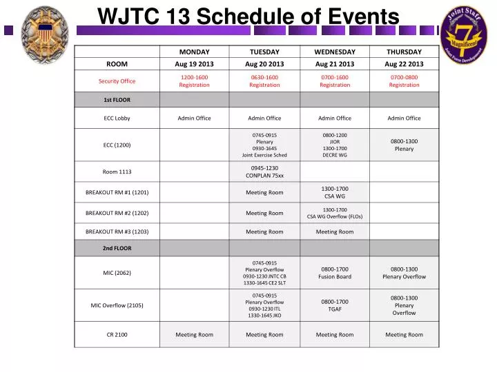 wjtc 13 schedule of events