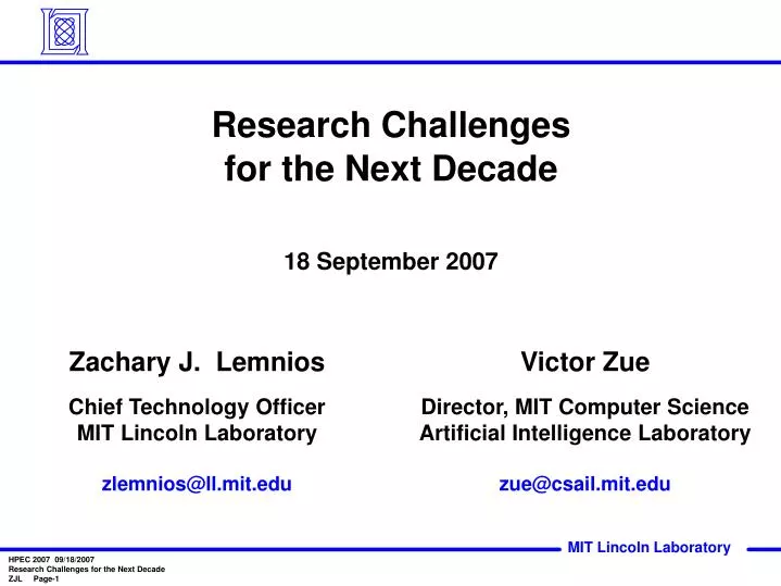 research challenges for the next decade