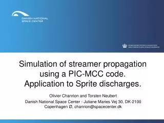 Simulation of streamer propagation using a PIC-MCC code. Application to Sprite discharges .