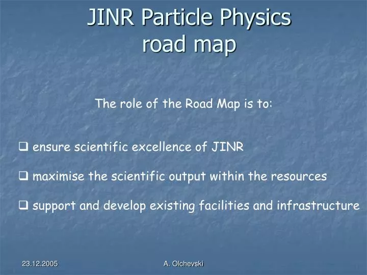jinr particle physics road map