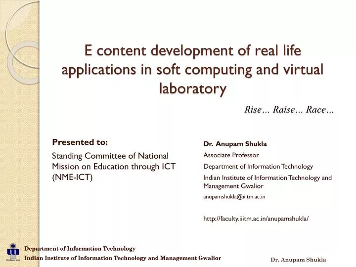 e content development of real life applications in soft computing and virtual laboratory