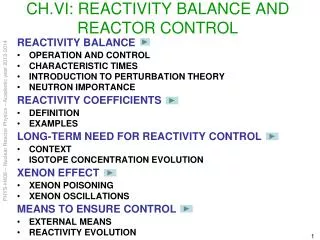 CH.VI: REACTIVITY BALANCE AND REACTOR CONTROL