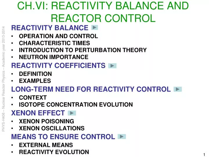 ch vi reactivity balance and reactor control