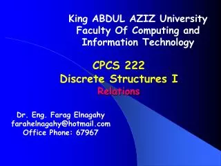 Dr. Eng. Farag Elnagahy farahelnagahy@hotmail Office Phone: 67967
