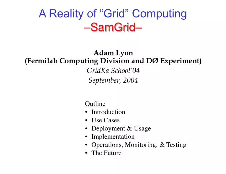 adam lyon fermilab computing division and d experiment gridka school 04 september 2004