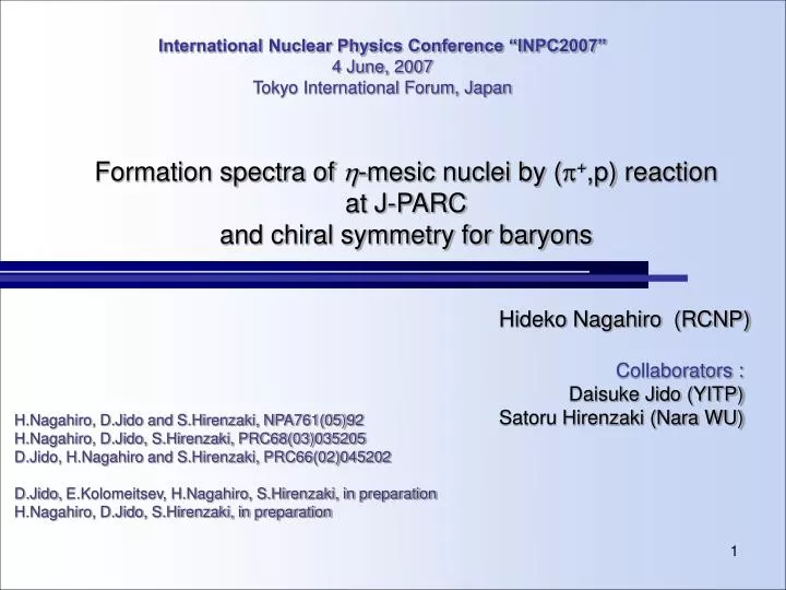 formation spectra of h mesic nuclei by p p reaction at j parc and chiral symmetry for baryons