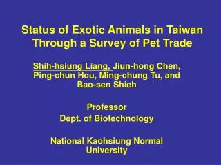 Status of Exotic Animals in Taiwan Through a Survey of Pet Trade