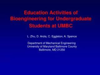 Education Activities of Bioengineering for Undergraduate Students at UMBC