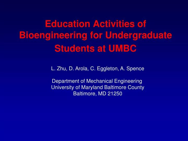 education activities of bioengineering for undergraduate students at umbc