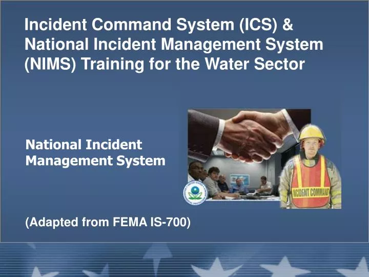 incident command system ics national incident management system nims training for the water sector