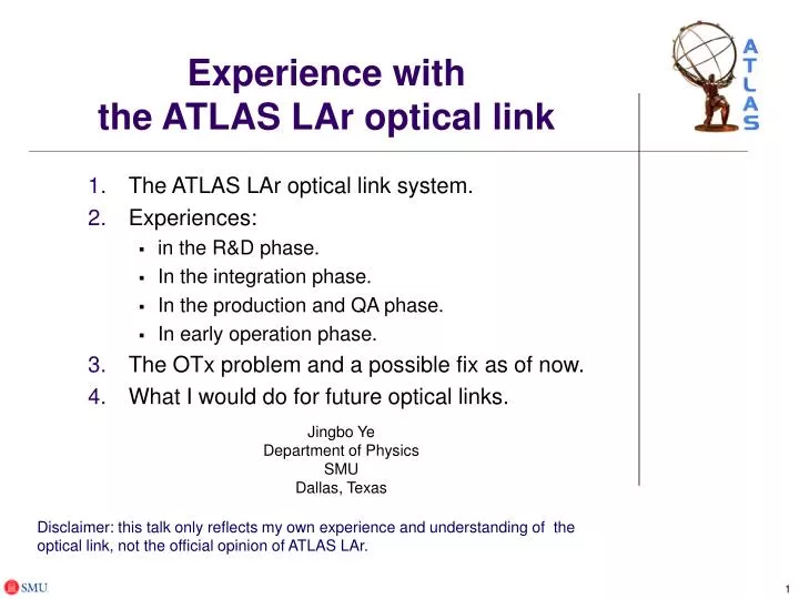 experience with the atlas lar optical link