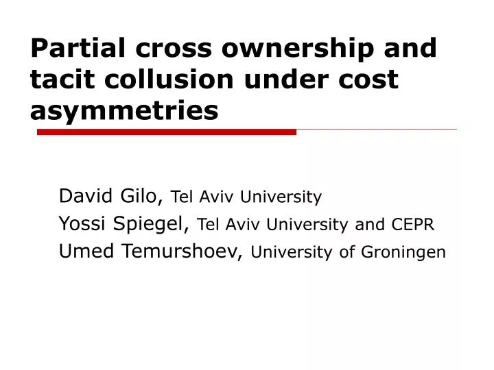 partial cross ownership and tacit collusion under cost asymmetries