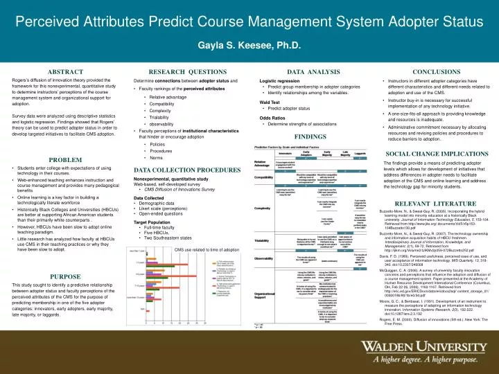 perceived attributes predict course management system adopter status gayla s keesee ph d