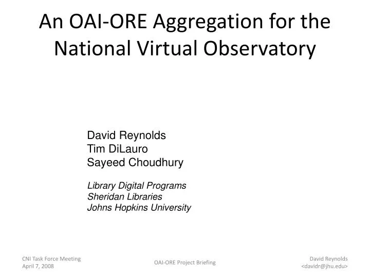 an oai ore aggregation for the national virtual observatory