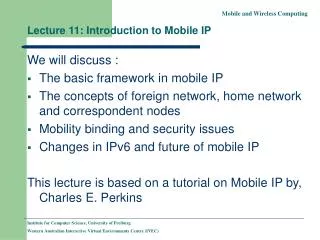 Lecture 11: Introduction to Mobile IP