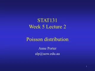 STAT131 Week 5 Lecture 2 Poisson distribution