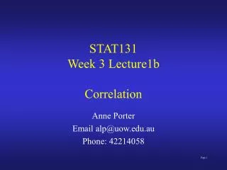 STAT131 Week 3 Lecture1b Correlation