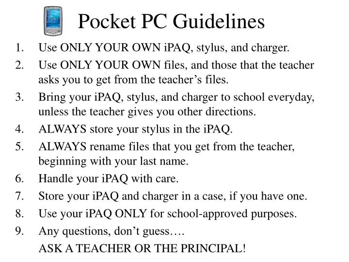pocket pc guidelines