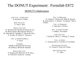 The DONUT Experiment: Fermilab E872