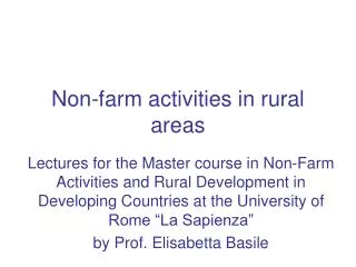 Non-farm activities in rural areas