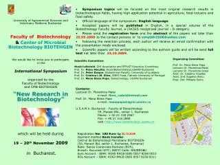 University of Agronomical Sciences and Veterinary Medicine Bucharest Faculty of Biotechnology