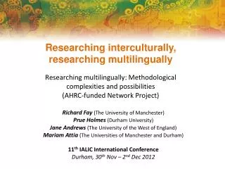 Researching interculturally , researching multilingually