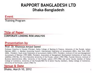 RAPPORT BANGLADESH LTD Dhaka-Bangladesh