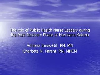 The role of Public Health Nurse Leaders during the Post Recovery Phase of Hurricane Katrina