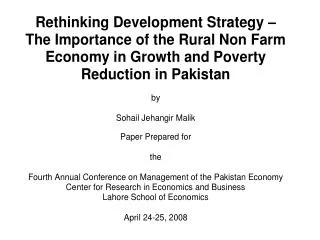 Development Strategy in Pakistan
