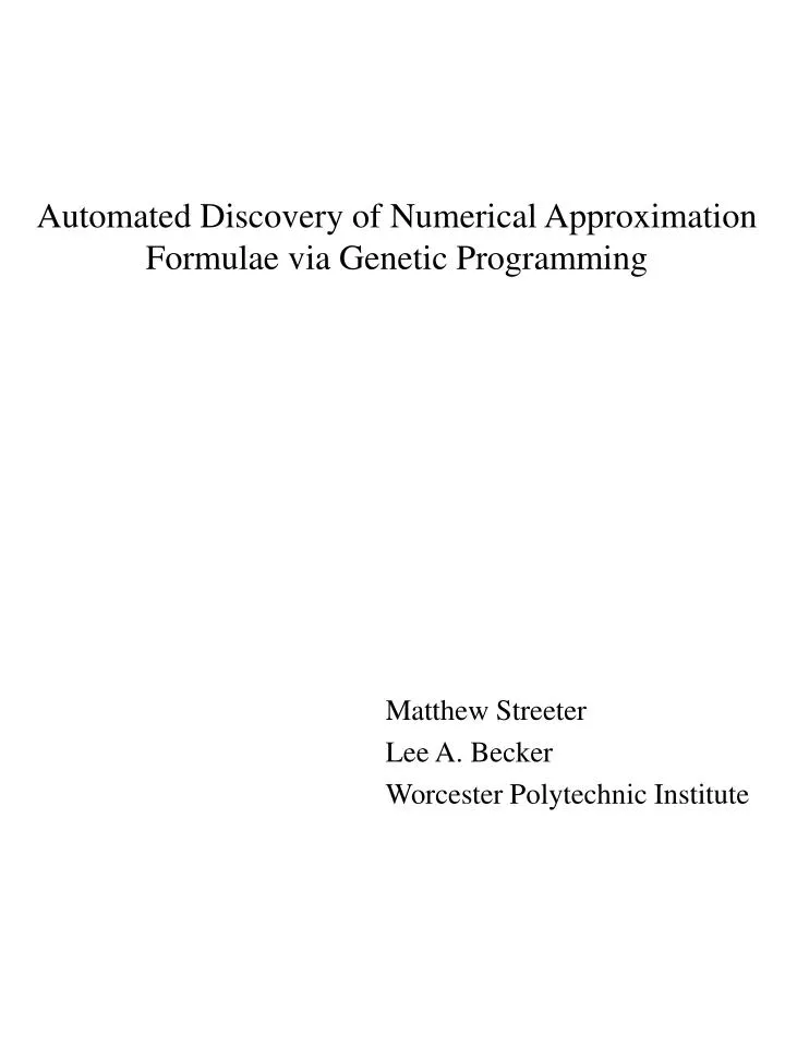 automated discovery of numerical approximation formulae via genetic programming
