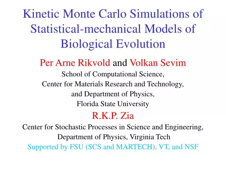 kinetic monte carlo simulations of statistical mechanical models of biological evolution