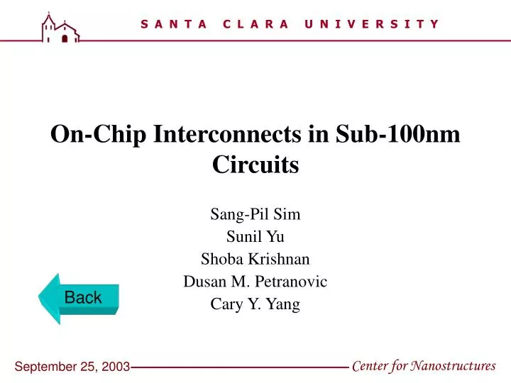 on chip interconnects in sub 100nm circuits