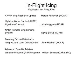 In-Flight Icing Facilitator: Jim Riley, FAA