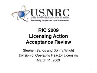 RIC 2009 Licensing Action Acceptance Review