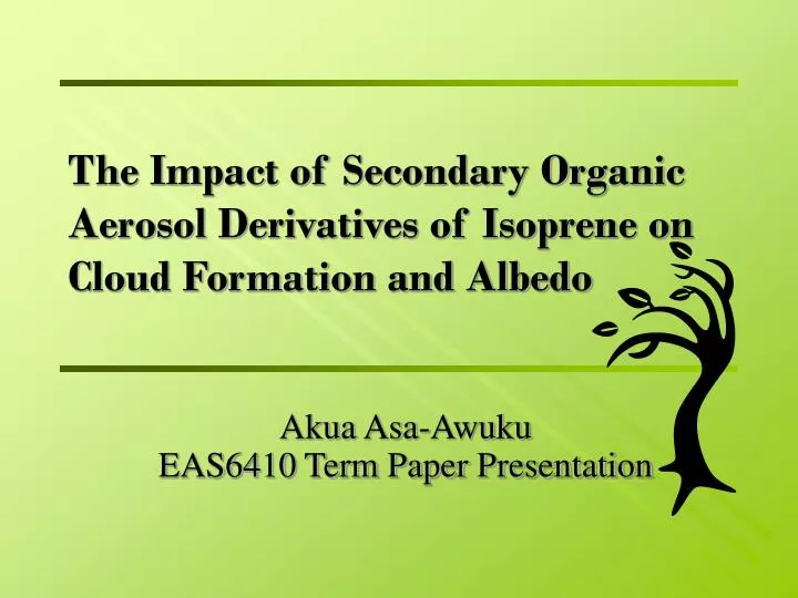 the impact of secondary organic aerosol derivatives of isoprene on cloud formation and albedo