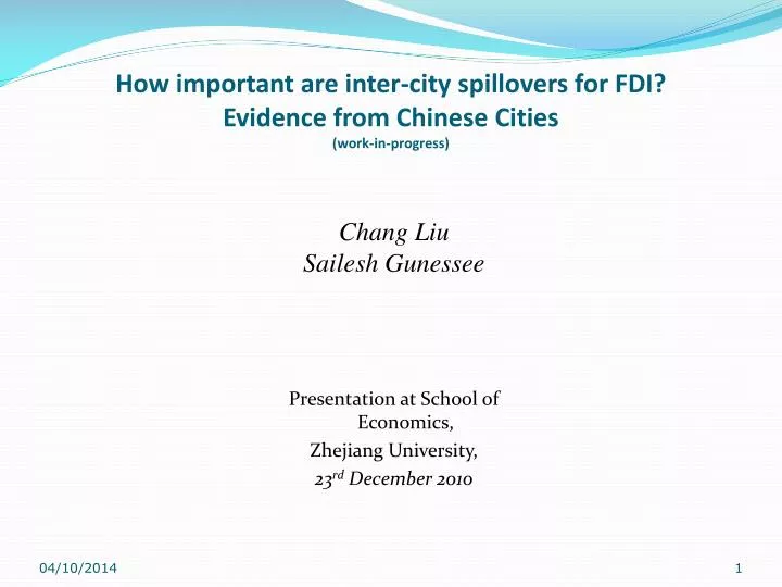 how important are inter city spillovers for fdi evidence from chinese cities work in progress