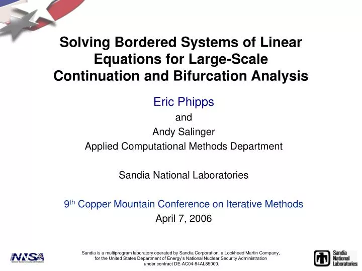 solving bordered systems of linear equations for large scale continuation and bifurcation analysis