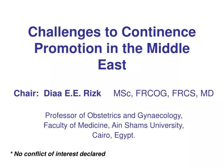 challenges to continence promotion in the middle east