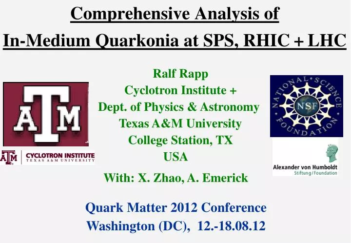 comprehensive analysis of in medium quarkonia at sps rhic lhc