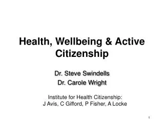 Health, Wellbeing &amp; Active Citizenship